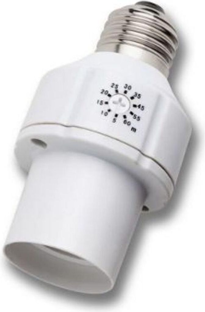 A white lamp adapter with a timer dial.