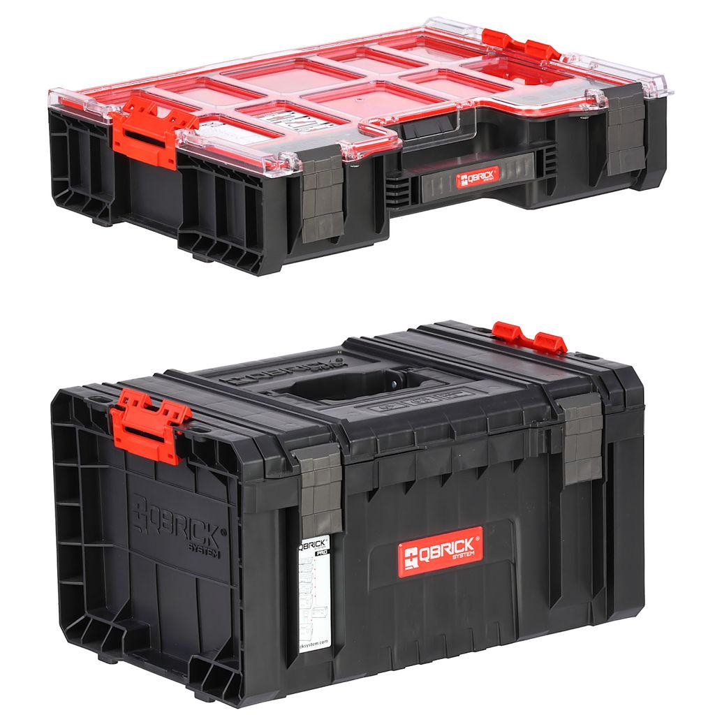 Set 2 Modular Werkzeugkasten mit Organizer Kunststoff Werkzeugträger und Boxen Werkstatt PRO