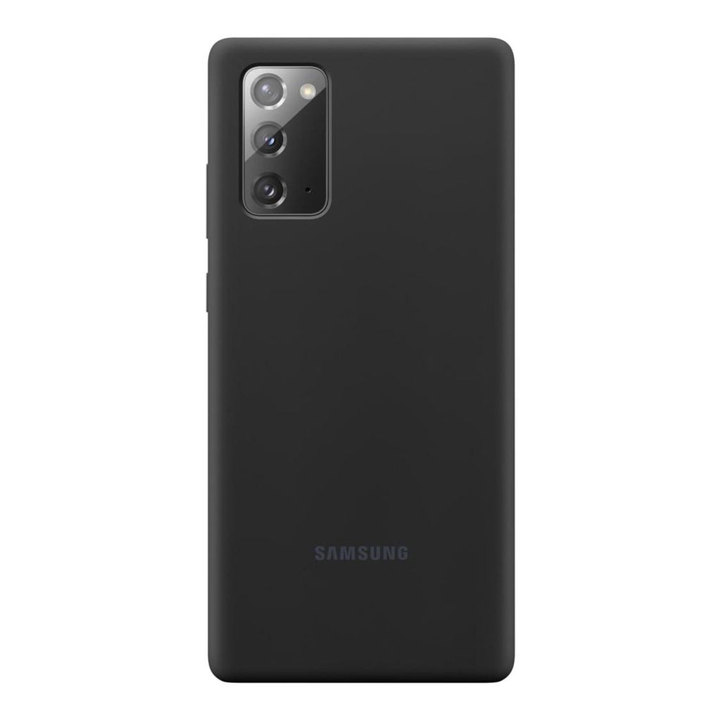 A black Samsung Galaxy Note 20 phone case is shown from the back on a white background.