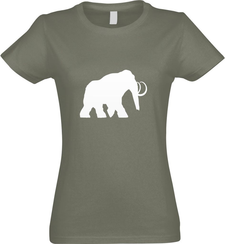 Kiwistar - T-Shirt tailliert - Damen - Olive - Mammut Rüsseltiere Elefant - mit Motiv Bedruckt - Funshirt Design - Sport - Freizeit - Damen - XL