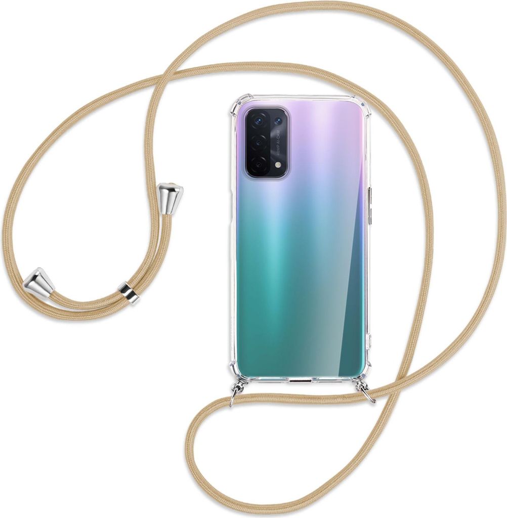 Handykette Backcover-Schutzhülle mit Band (Metall silberfarben) für Oppo A54 5G / A74 5G (CPH2197) - caramel