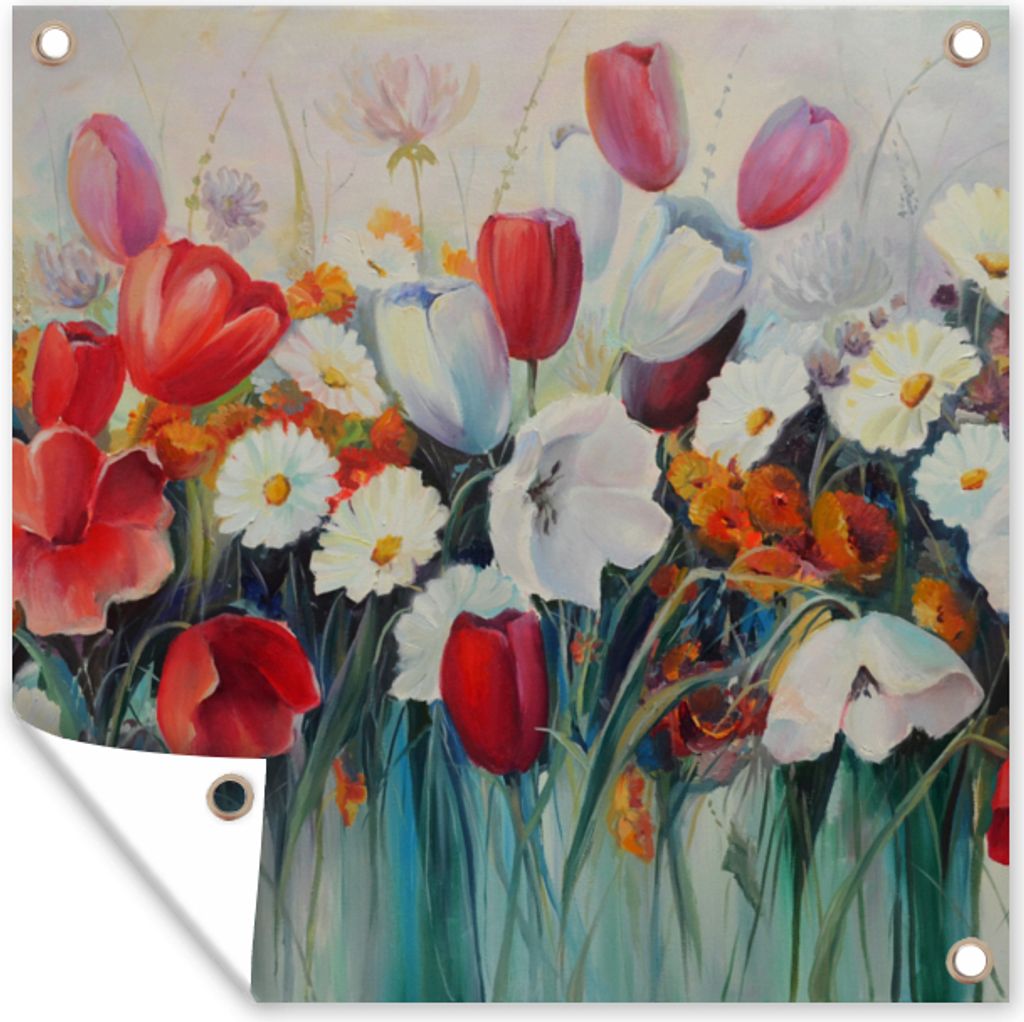 MuchoWow 50x50 cm Outdoor-Poster Gartendeko Sichtschutz Garten Poster für den Garten Malerei - Ölgemälde - Blumen