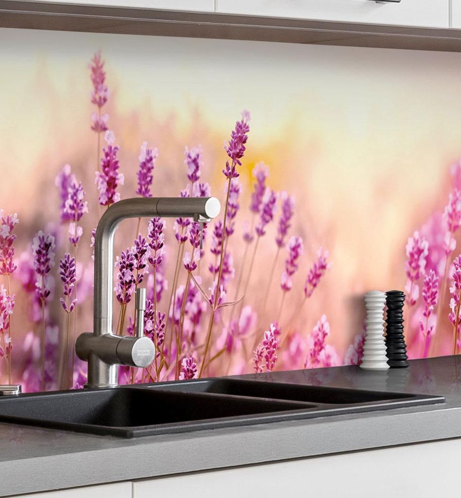 Küchenrückwand selbstklebend rosa Blüten Spritzschutz Folie 400 x 60cm Folie 0,2mm