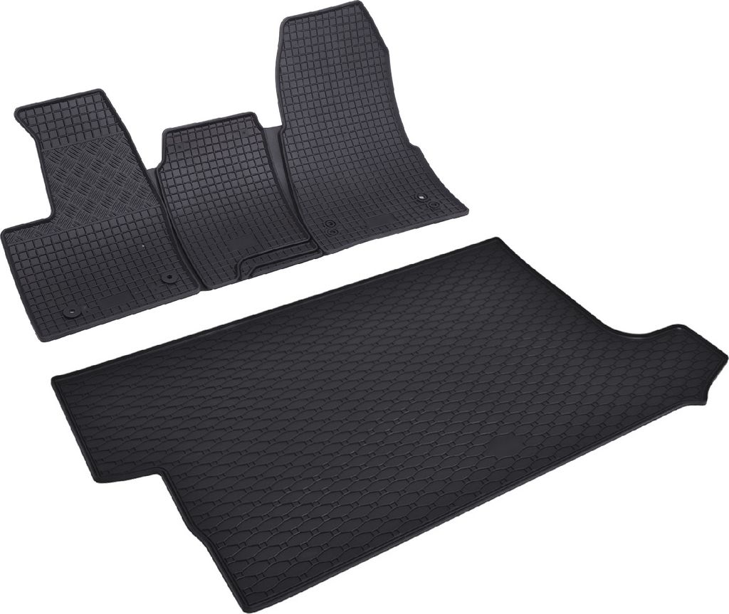 Z550091 Kofferraumwanne+Fußmatten passend für Ford Transit Custom Automatik 1 Facelift Kastenwagen Doppelkabine 2018-2023