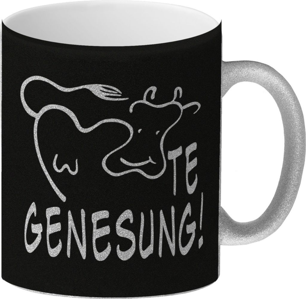 KUHte Genesung Glitzer-Kaffeebecher mit Kuh Motiv in schwarz