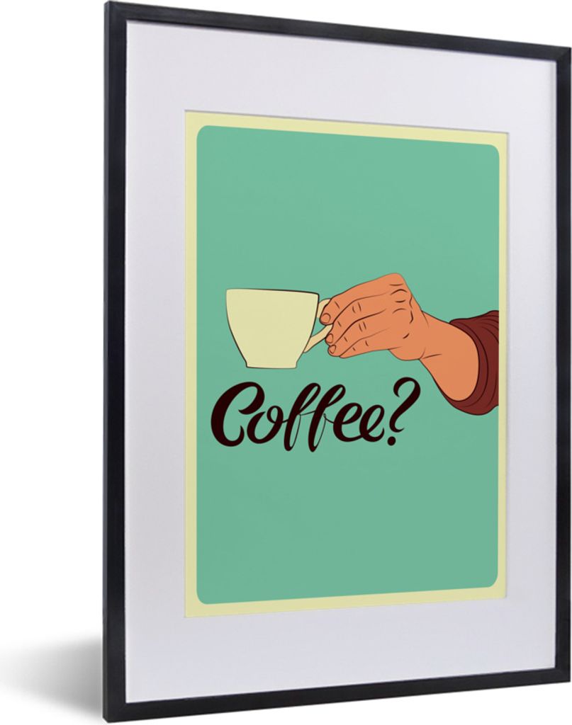 MuchoWow MuchoWow Gerahmtes Poster Retro - Sprichwörter - Kaffee? Zitate 30x40 cm - Poster mit zchwarzem Bilderrahmen - Wandposter Schlafzimmer