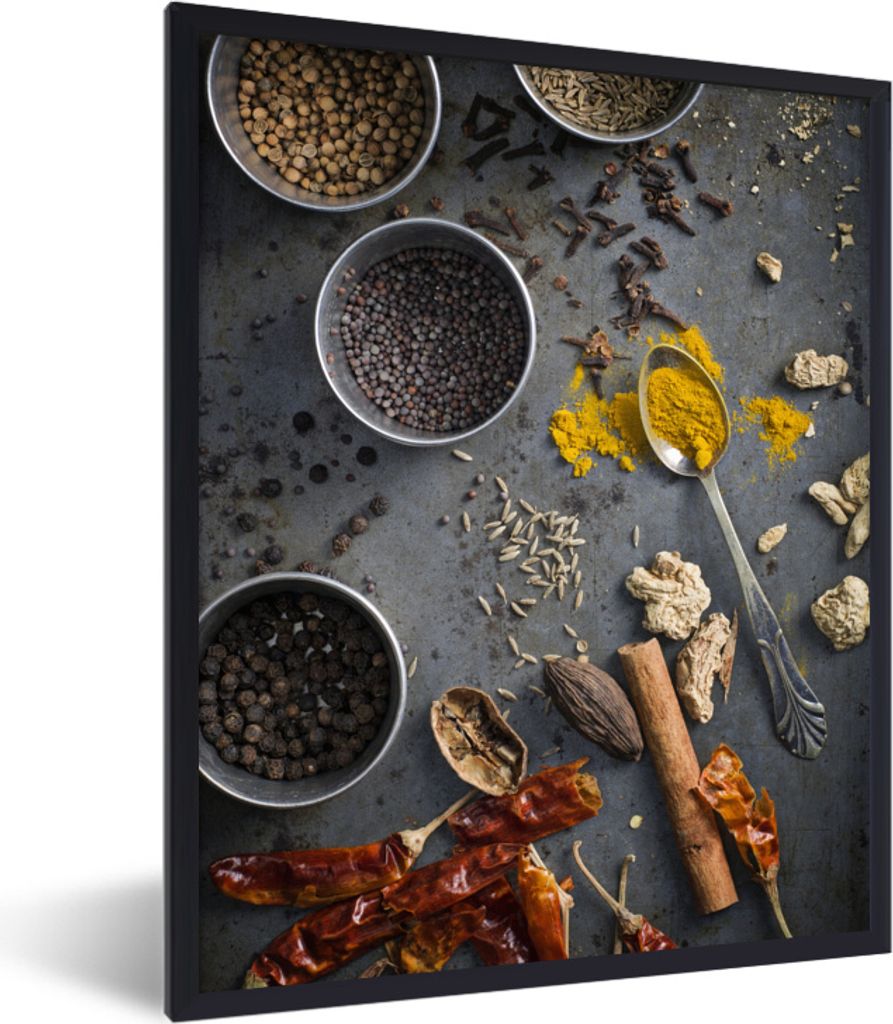 MuchoWow® MuchoWow® Gerahmtes Poster Kräuter auf grauem Produktbild 
