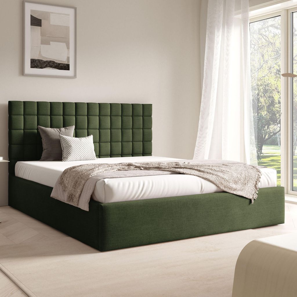 FURNISTAR Polster BEA III mit kasten| 160x200|Doppel mit Stauraum und Lattenrost|Boxspring-Optik|ohne Matratze|Schlafzimmer - Dunkelgrün