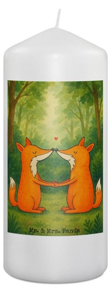 Mr. & Mrs. Panda Stumpenkerze Füchse Liebe Design 19 x 8 cm - Weiß - Geschenk, Fuchs, Blockkerze, Erinnerungslicht, Bedruckte Kerze, Wachskerze, ...