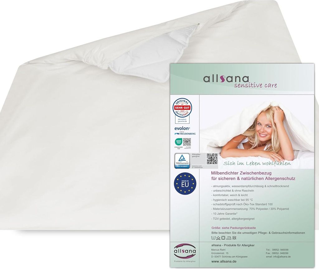 Allsana Allergiker Deckenbezug 200x200 cm | Allergie Bettwäsche Anti Milben Encasing Milbenschutz für Hausstauballergiker allergendichter