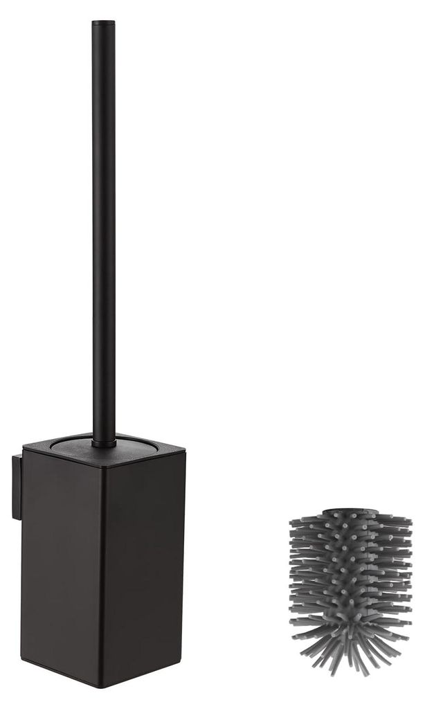 WC-Bürste mit Halterung, schwarz, Reinigungsbürste mit Edelstahlgriff, Wandmontage