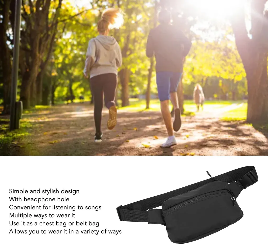 Marsupio Running Grande Capacità Nero Impermeabile con Foro Cuffie - 5
