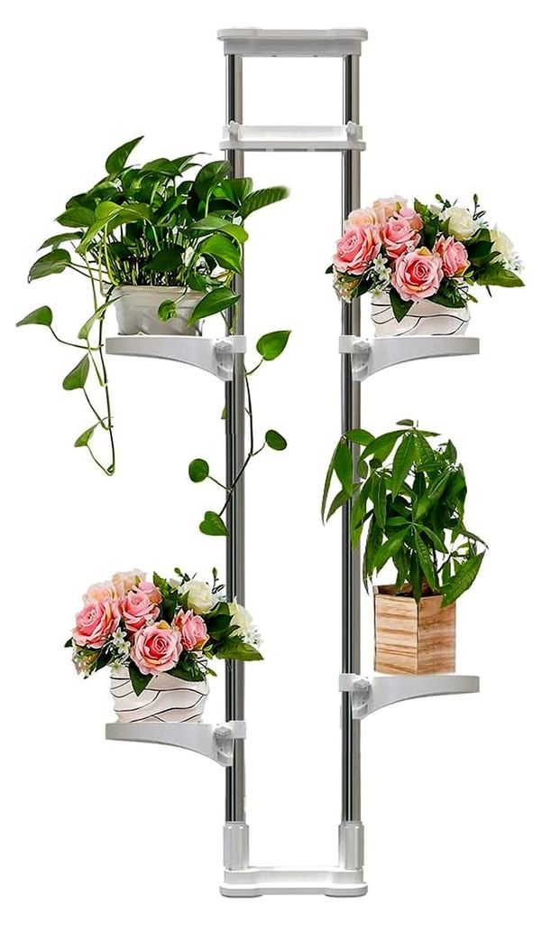 Teleskop Blumenregal für Pflanzen und Blumen, Höhenverstellbar 92 bis 160 cm, Elfenbein
