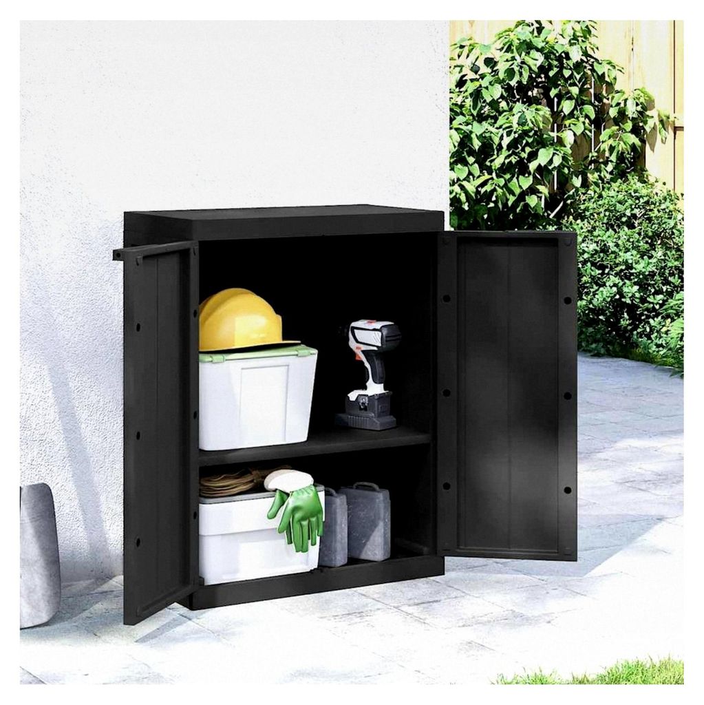 Gartenschrank Schwarz 65x37x85 cm, PP Polypropylen, witterungsbeständig, abschließbar, für Garten, Balkon, Terrasse, vielseitiger Outdoor Aufbew...
