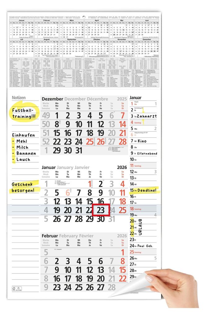 3 Monatskalender 2026 Wandkalender mit Schieber - Produktbild 