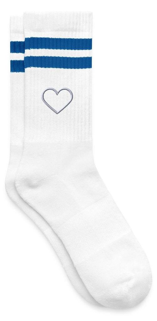 Spreadshirt Stickerei Herz Gestreifte Tennissocken, 37-41, Weiß/Blau