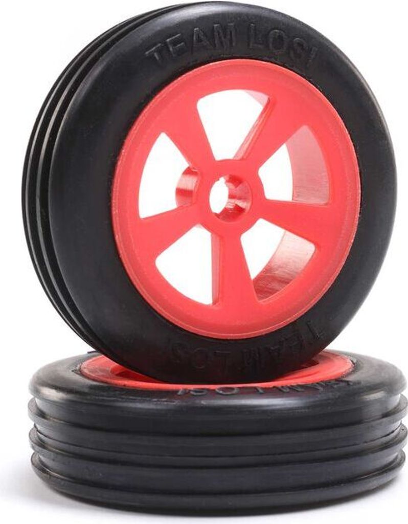 Losi Rib Front Reifen, Mounted, Red (2): Mini JRX2