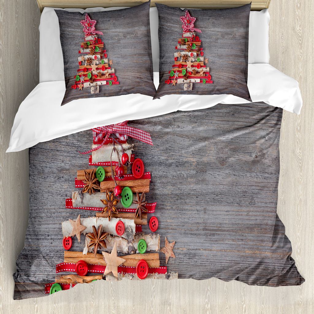 ABAKUHAUS Weihnachten Bettbezug, Baum Bottons Stern, Milbensicher Allergiker geeignet mit Kissenbezügen, 155 cm x 220 cm - 80 x 80 cm, Mehrfarbig