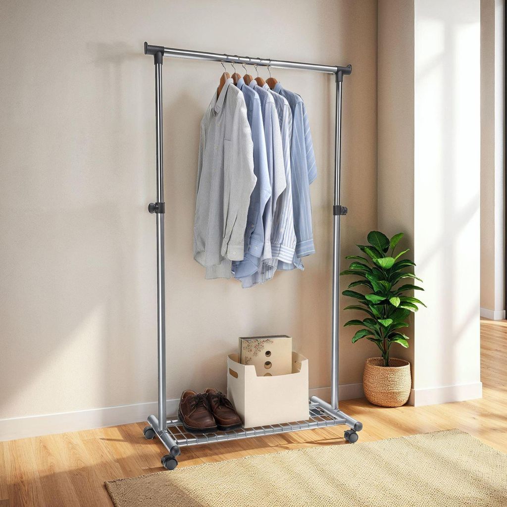 Garderobenwagen ORLA mit Schuhablage, chrom/grau – mobiler Produktbild 