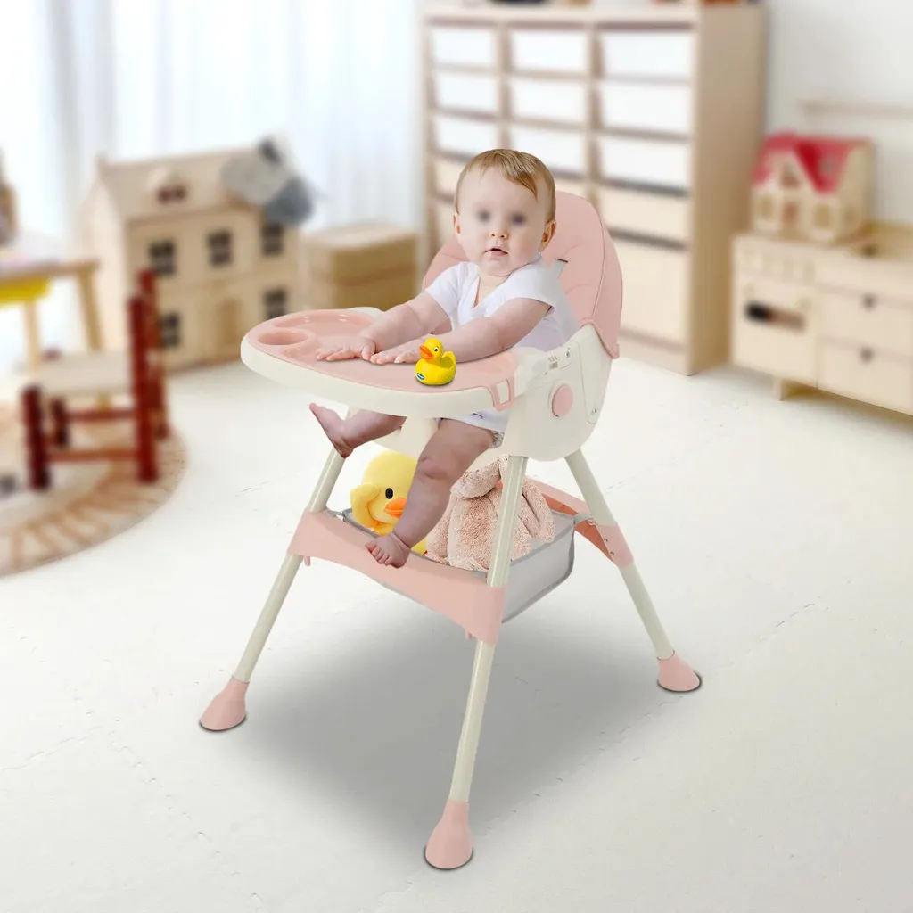 Chaise bébé évolutive rose avec structure en métal robuste et stable - 3
