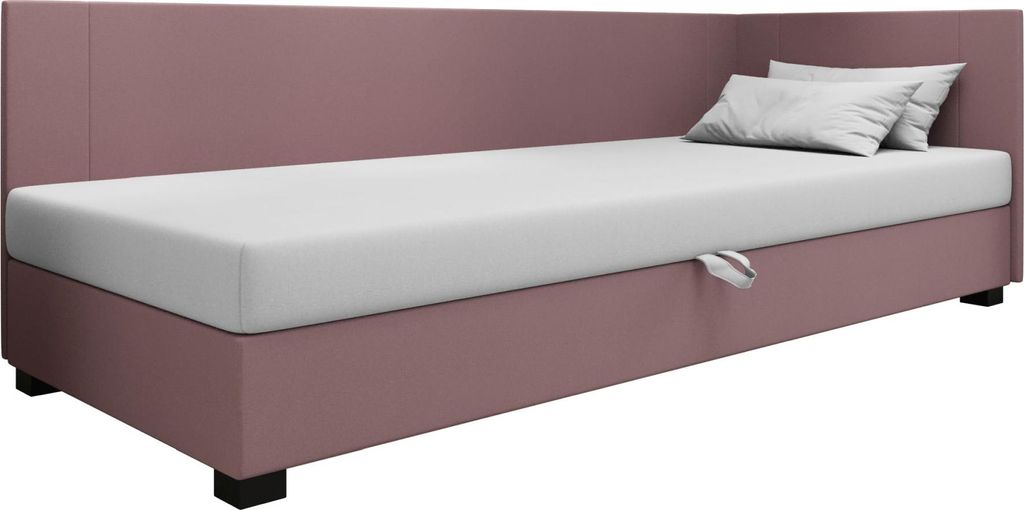 AURA SOFA Boxspringbett ULO PLUS 110x195 Komplett-Set mit Bonell Matratze, Polsterbett mit Bettkästen - Rosa/Weiß, SAWANA 61/WEIß