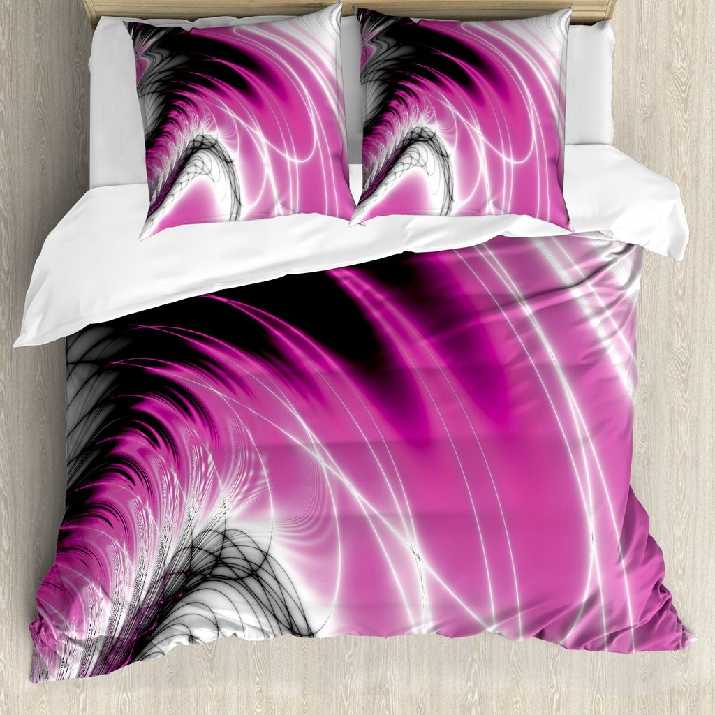 ABAKUHAUS Fractal Bettbezug, Digital Energy, Milbensicher Allergiker geeignet mit Kissenbezügen, 155 cm x 220 cm - 80 x 80 cm, Magenta Schwarz