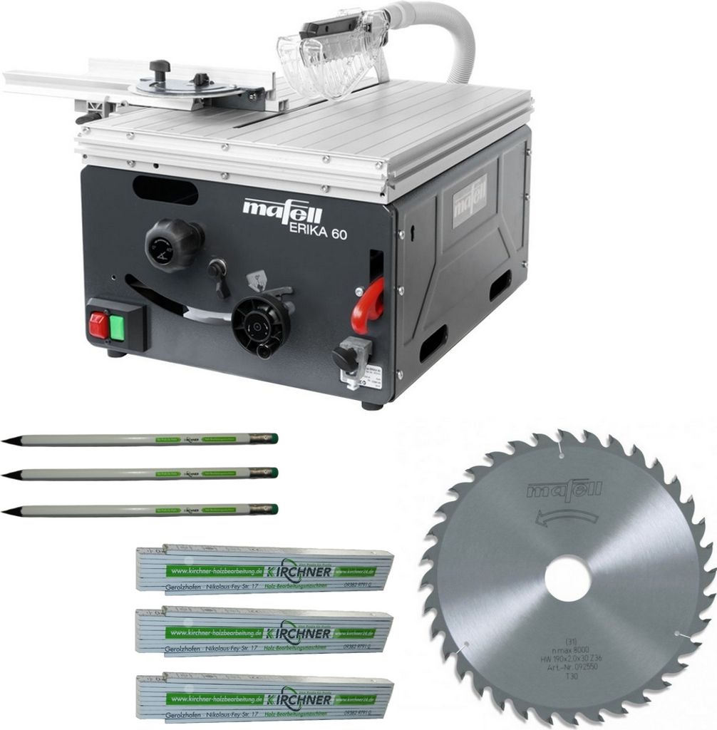 Mafell Unterflur-Zugsäge ERIKA 60 + HM-Blatt Z36 + 3x Zollstock + 3x Bleistift