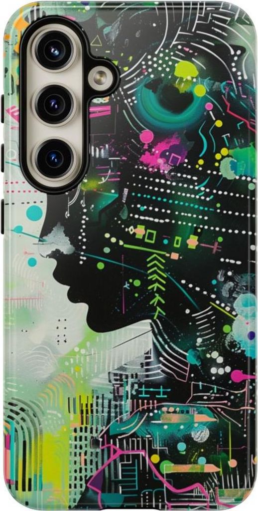 Abstraktes Neon-Profil mit geometrischen Mustern – Hülle Kompatibel mit Samsung Galaxy S24