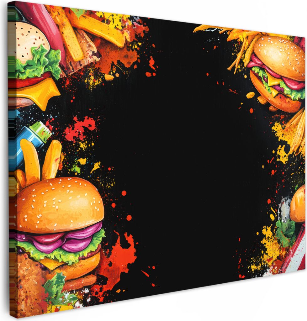 Leinwand Bilder 80x60 cm - Graffiti - Hamburger, Wandbilder, Wanddeko Wohnzimmer, Bild