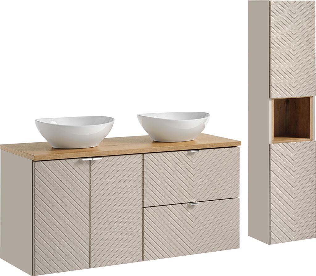 Badmöbel Set 2-teilig in kaschmir und Eiche mit 120 cm Doppelwaschtisch VERACRUZ-56