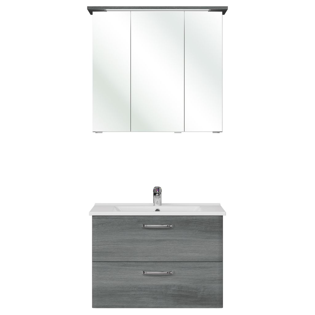 Keramik-Waschtisch mit Unterschrank und LED-Spiegelschrank Produktbild 