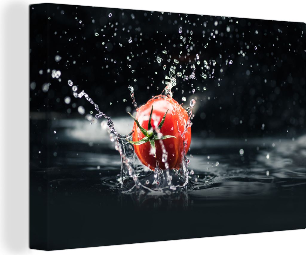 OneMillionCanvasses - Leinwandbilder - 150x100 cm, Tomate - Gemüse - Stilleben - Wasser - Rot, Wandbilder Kunstdruck Wanddekoration - Foto auf L...