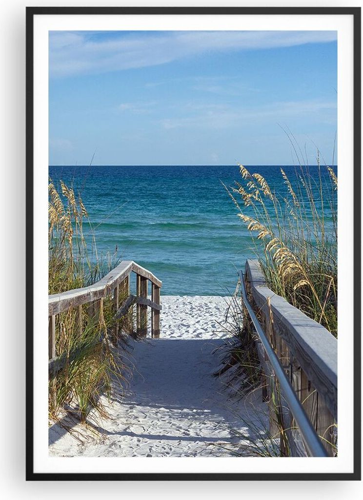 Gerahmtes Poster - Schwarzer Rahmen - Strand Düne Strecke - 70x100 cm - Wand Bild - Wanddeko - Wandbilder - Kunstposter - Wandposter - Bilderrahme...