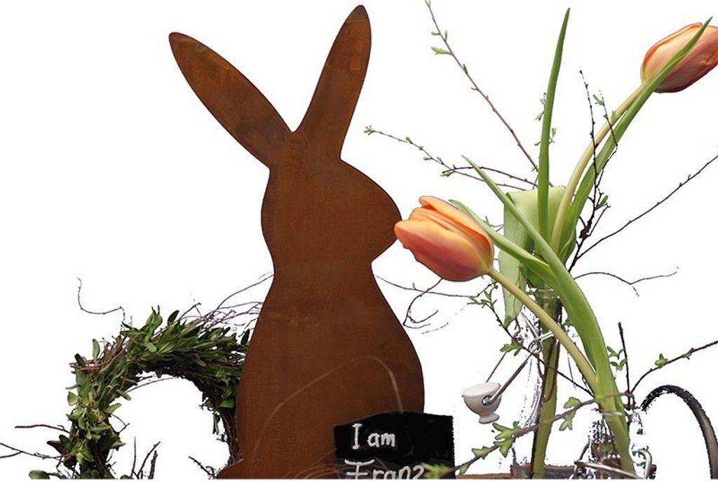 Osterdeko Hase Franz | Edelrost Osterhase aus Metall Produktbild 