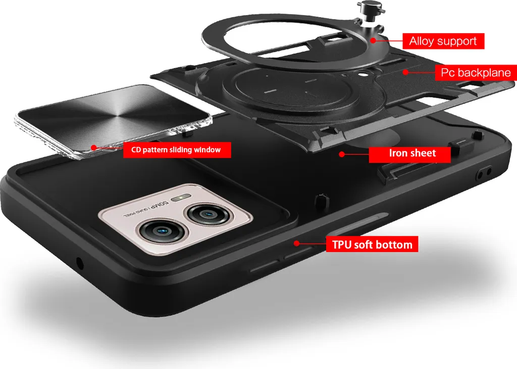 Custodia per Motorola Moto G53 Custodia resistente a doppio strato con copertura della fotocamera e supporto ad anello Viola - 3