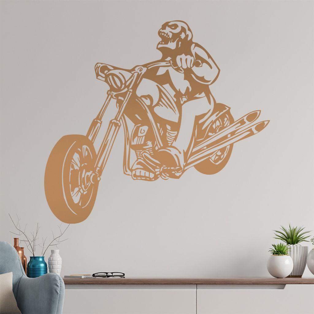 Schädel Biker Wandtattoo in 6 Größen - Wandaufkleber Wall Sticker - Dekoration, Küche, Wohnzimmer, Schlafzimmer, Badezimmer