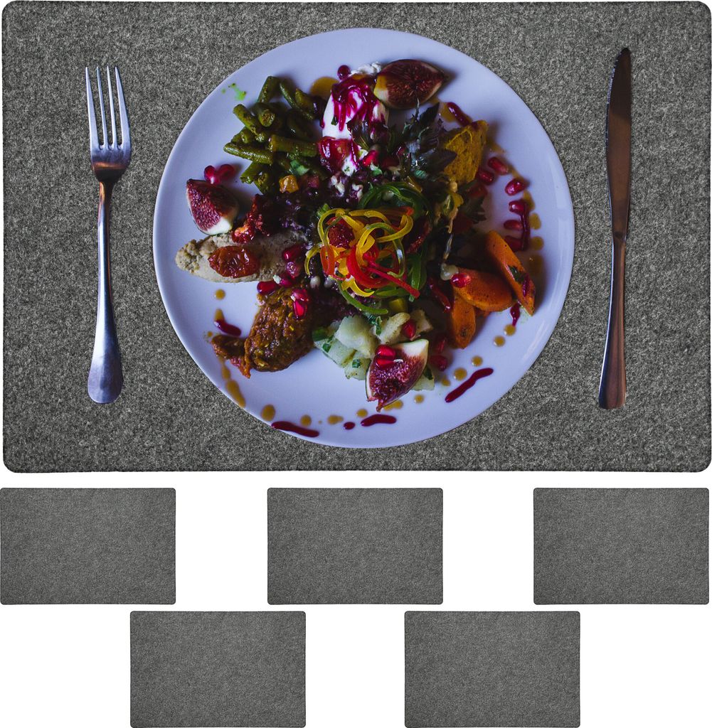 Tischset Filz hellgrau 6er Set 45x30cm Tischdekoration Platzdecken Filzuntersetzer Platzset runde Ecken