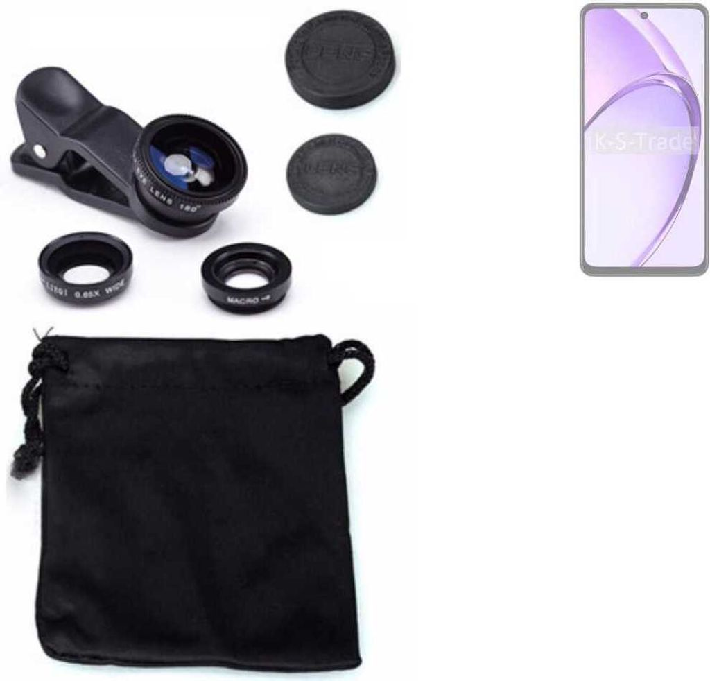 K-S-Trade Smartphone Kamera Linsen Set Kompatibel mit Oppo A3 CPH2669 3in1 Clip-On Kamera Adapter Macro Weitwinkel FishEye Fischauge Objektiv Linse