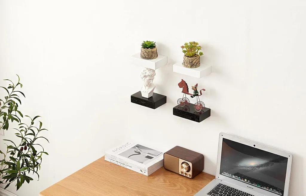 Etagère flottante bois noir compacte - Set de 2 tablettes chêne massif - 2