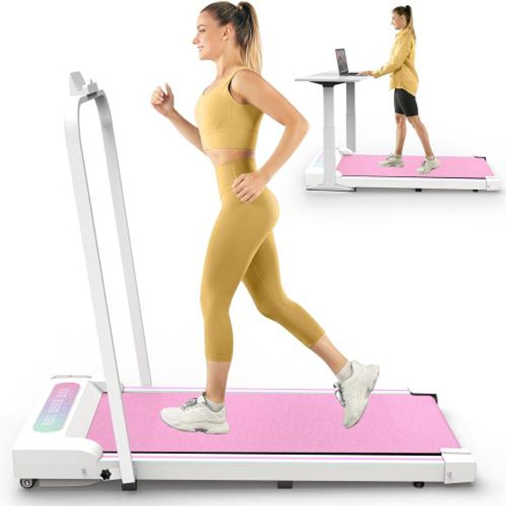 AIORBER Klappbares Walking Pad Laufband mit Handlauf, 1–8 km/h, 2.5 PS Motor, LED Display, 120 kg, Fernbedienung, platzsparend Pink