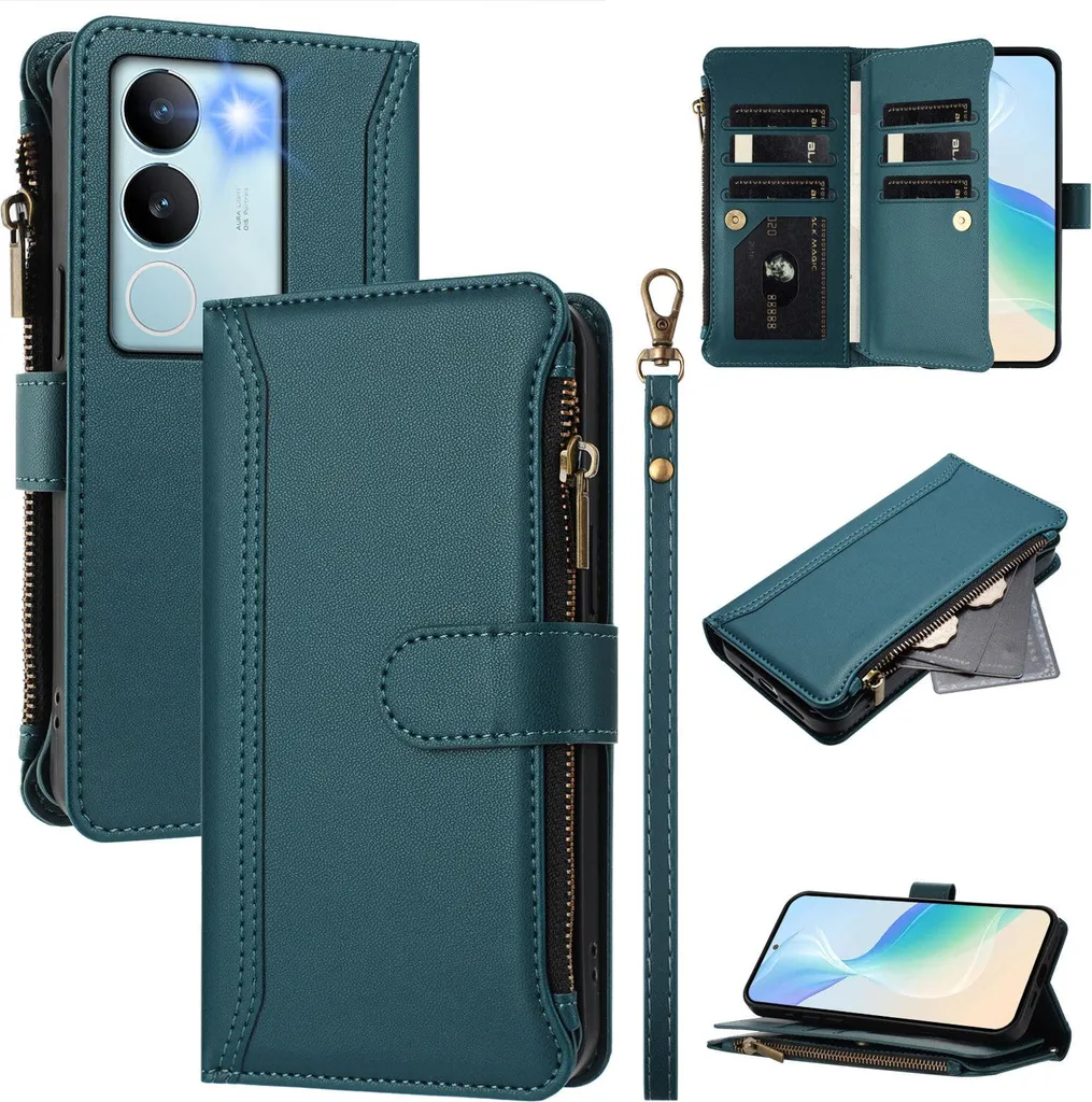 Custodia Portafoglio Vivo V29 Pro Verde - Cover Pelle con Cerniera