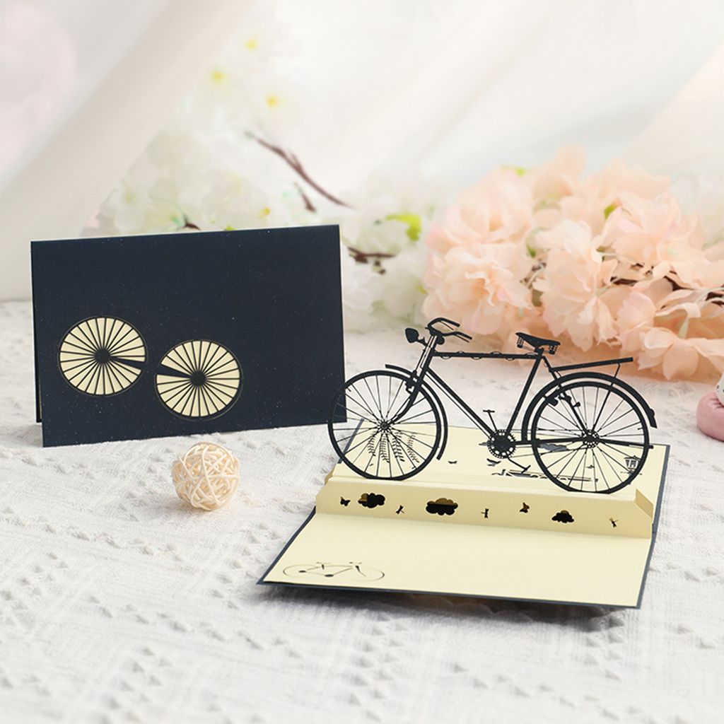 Blessing Card umweltfreundliche 3D-Effekt Dreidimensionales handgefertigtes hohles Geschenk, das Spezialpapier Vintage Bike Graduation Grußkarte S...