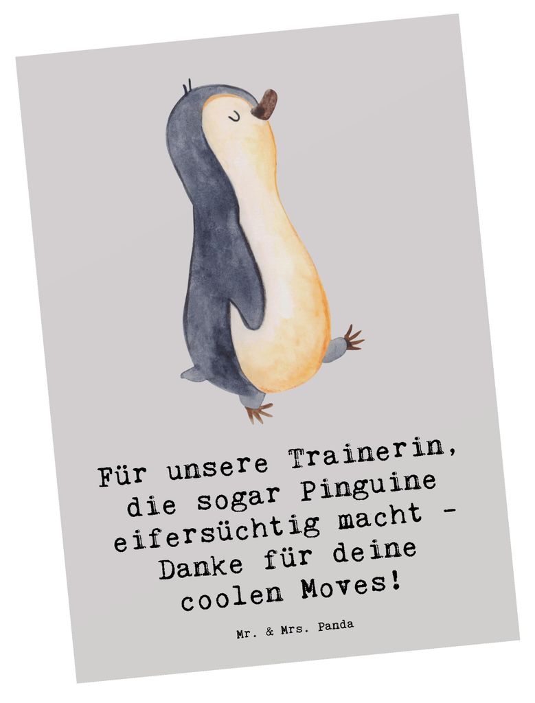 Mr. & Mrs. Panda Postkarte Eiskunstlauf Trainerin - Grau Pastell - Geschenk, Lehrerin, einzelkarte, Geburtstag, bildkarte, Postkarten, Sportart, Gr...