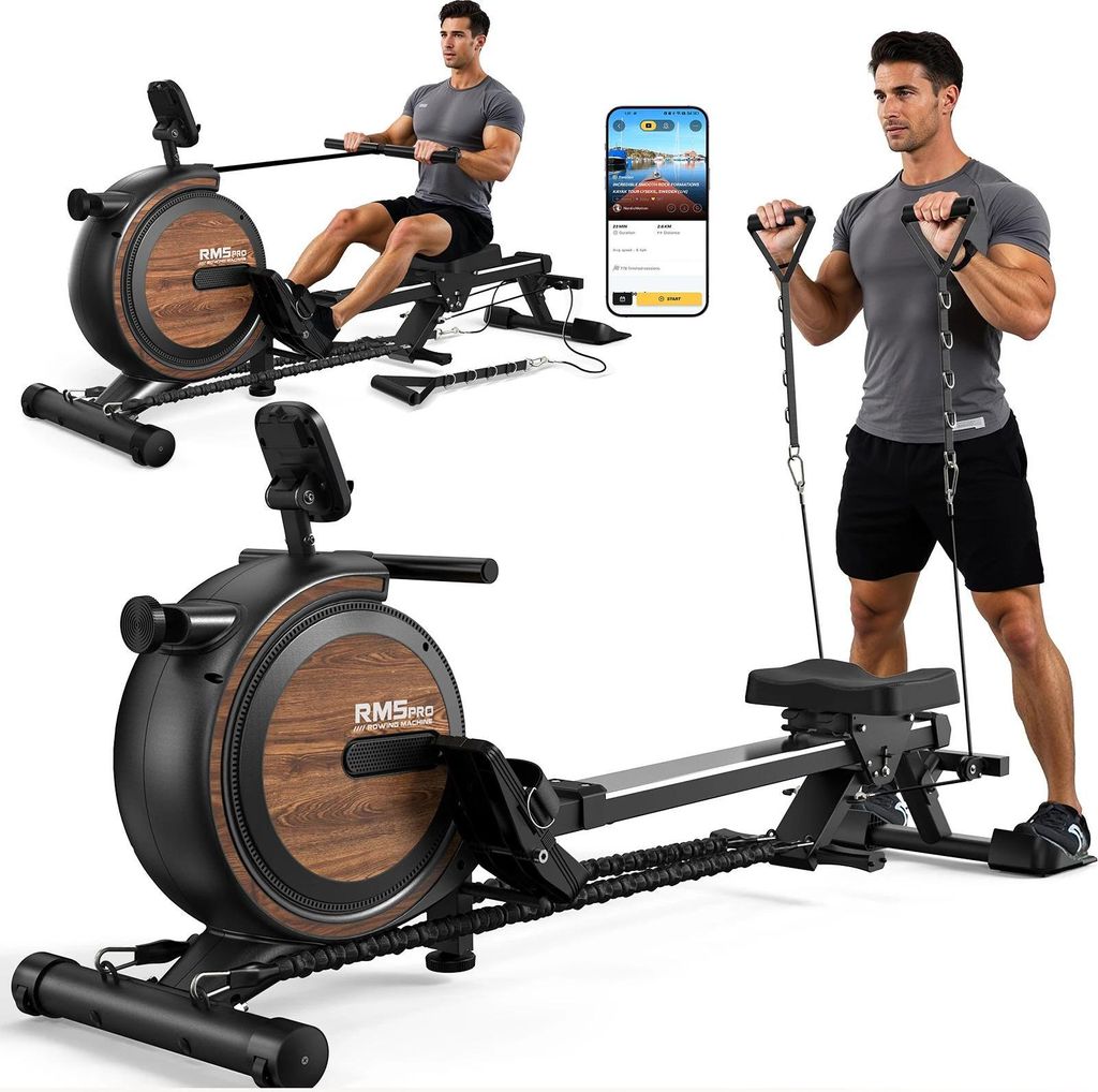 Rudergerät für Zuhause - RM5PRO - Bluetooth - Verstellbarer Widerstand - Cardio-Training - Ohne Display - Nicht klappbar