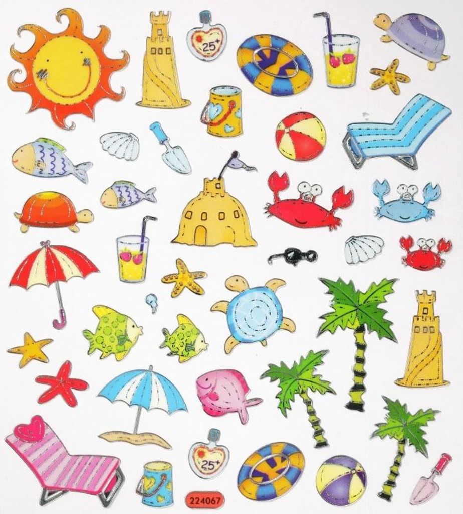 Stickerbogen mit Sommer Urlaub Design, transparent, Produktbild 