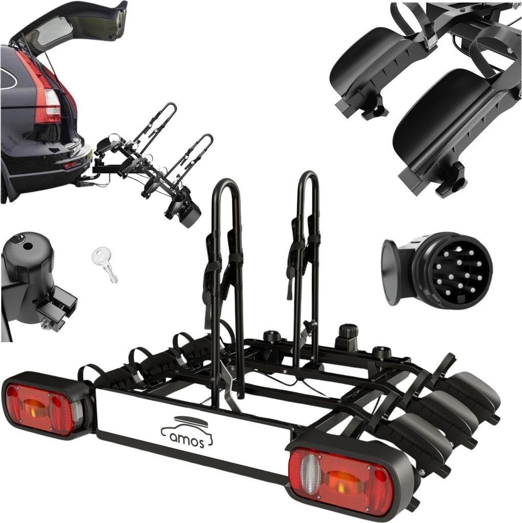 Fahrradträger mit Anhängerkupplungsplattform Amos Titan 4 für 4 Fahrräder 13-polig schwarz