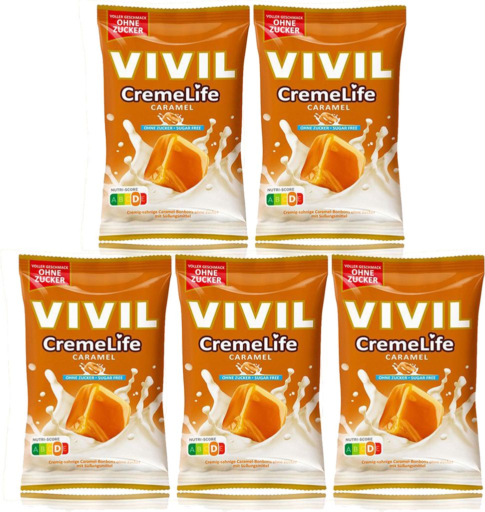 Vivil Creme Life Classic Caramel Bonbons zuckerfrei 90g 5er Pack