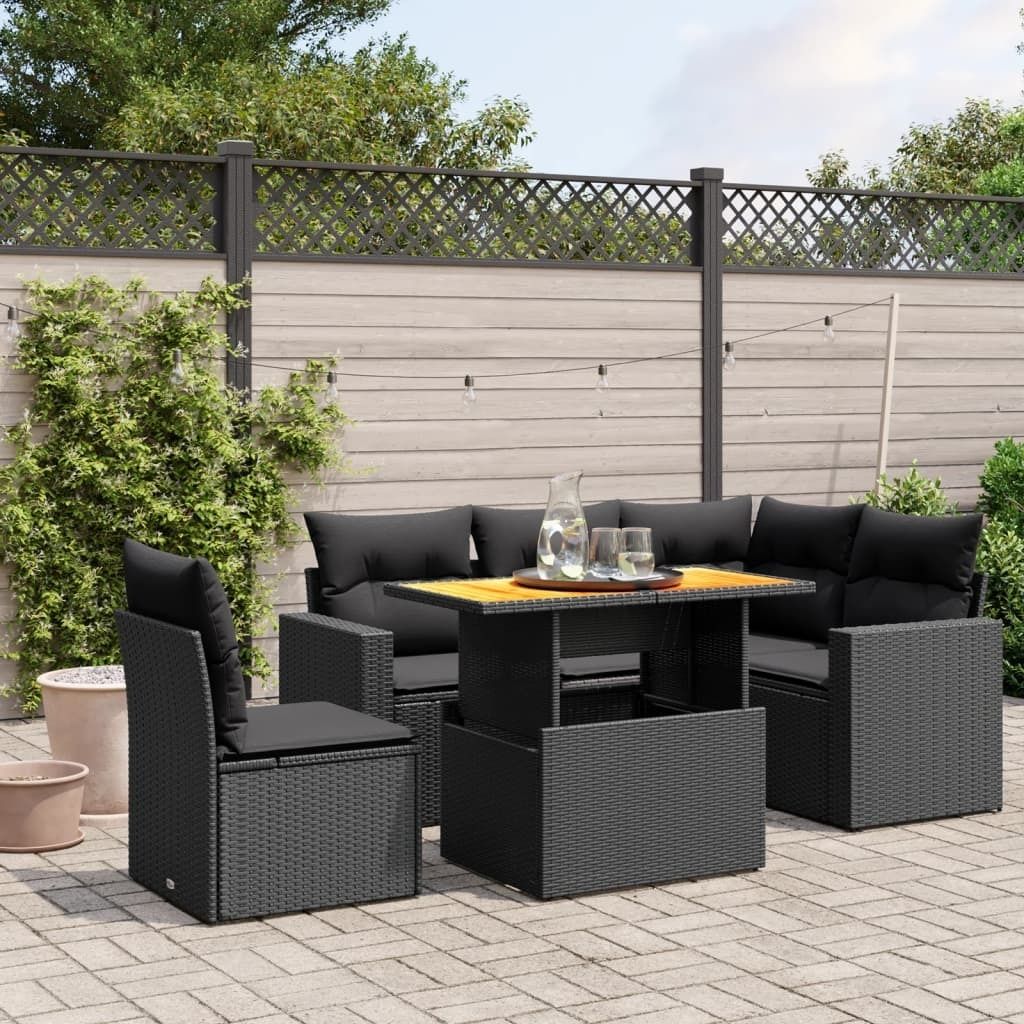 Maison Exclusive - 6-tlg. Garten-Sofagarnitur mit Kissen Schwarz Poly Rattan
