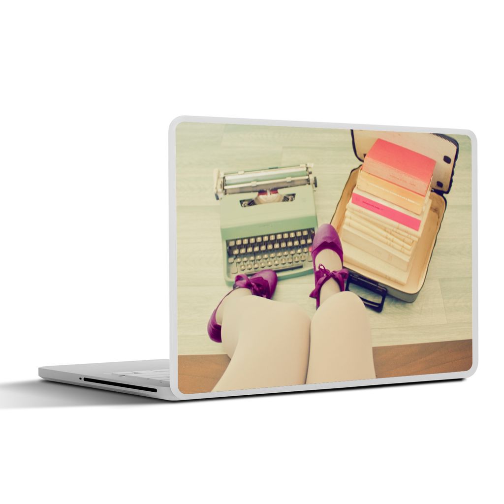 MuchoWow Laptop Aufkleber Sticker Cover Schreibmaschine - Retro - Bücher - Pastell 36.5x27.5 cm - Laptop-Sticker