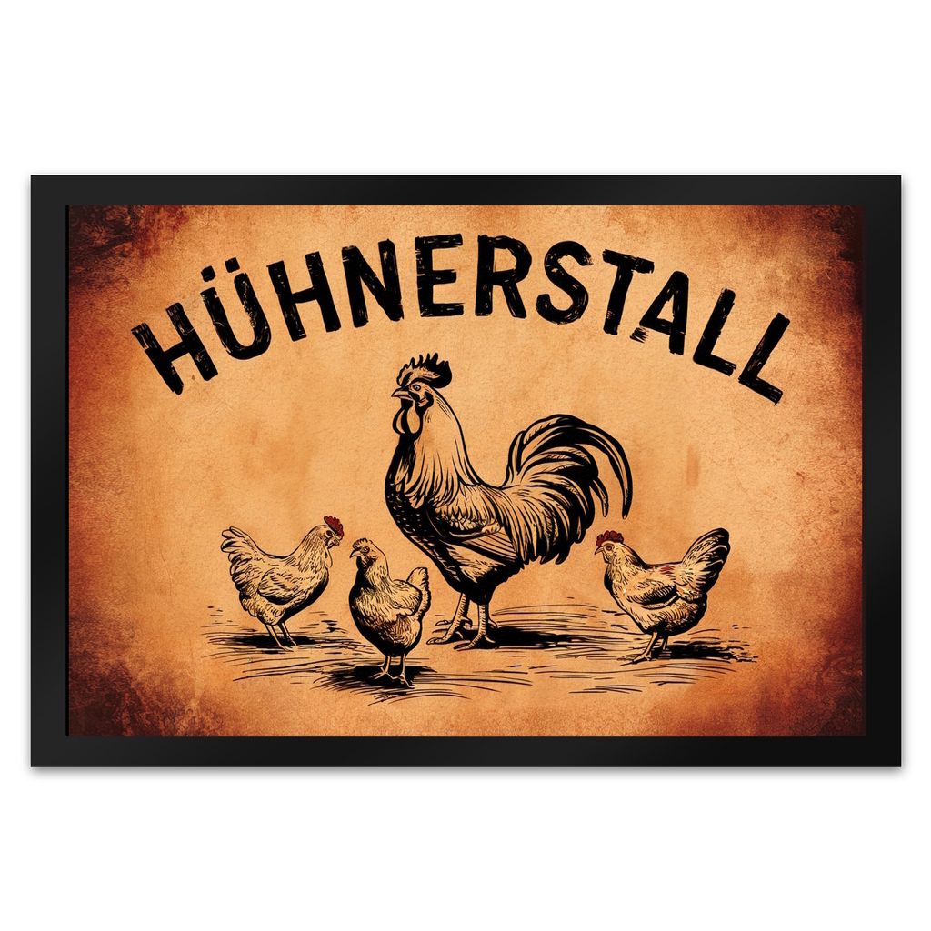Hühnerstall Fußmatte XL in 40x60 cm mit Hahn und Hennen